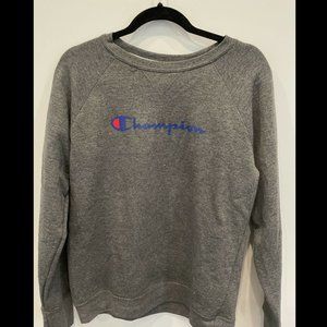 Champion Gray Logo Fleece Crewneck Sweater Size M